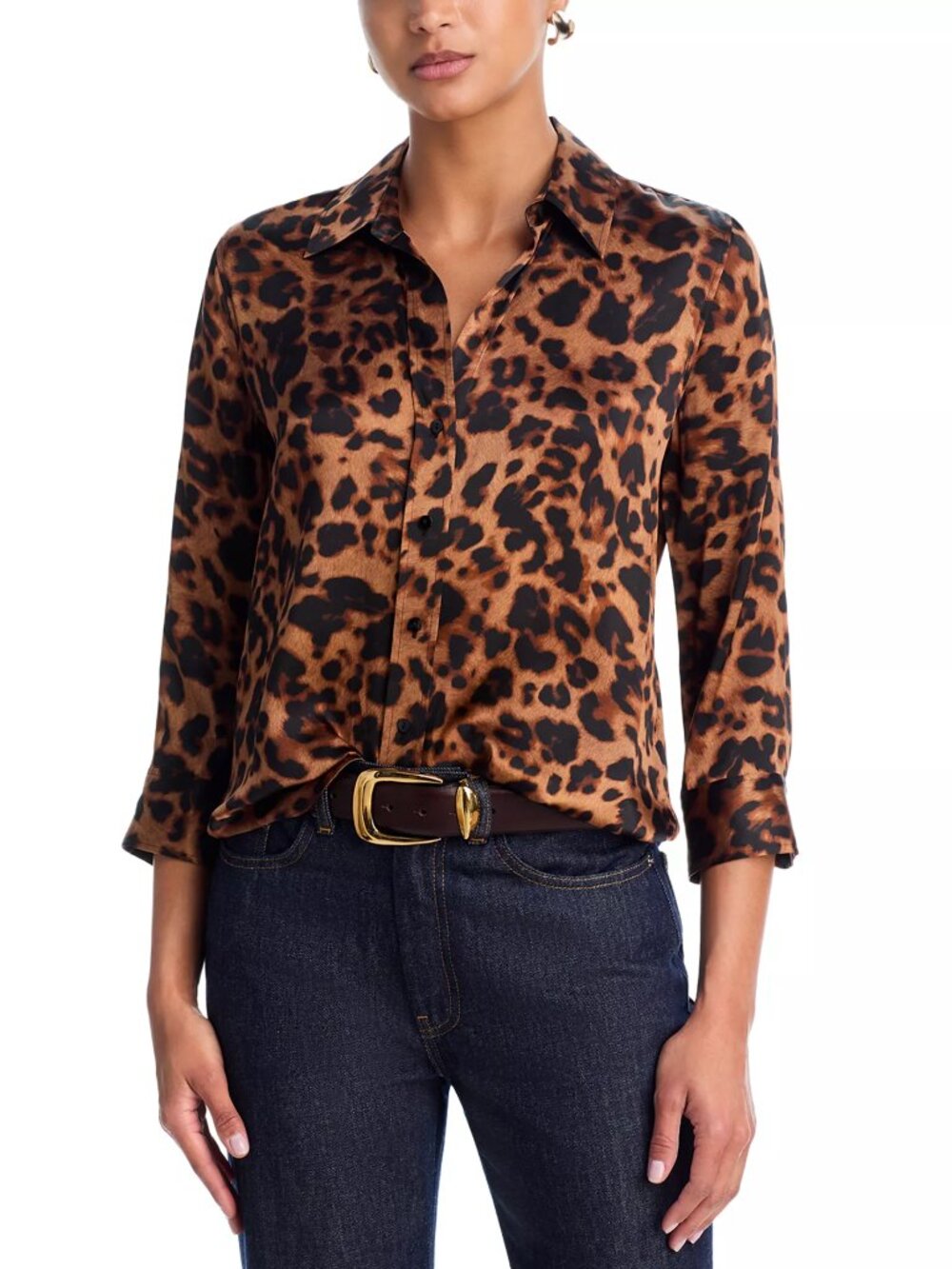 L'AGENCE Dani Silk Three Quarter Sleeve Blouse Leopard S